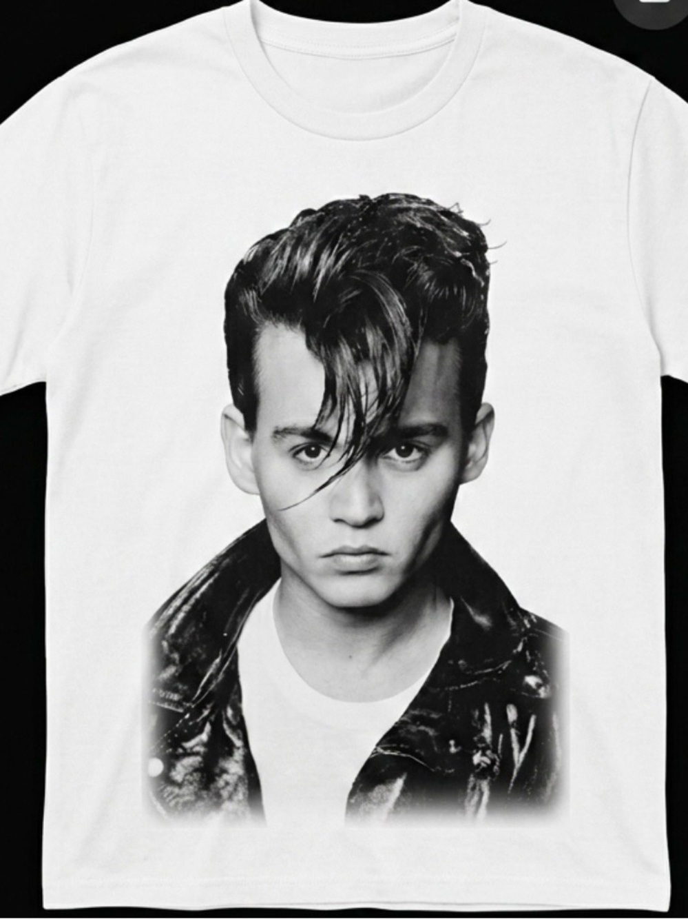 White Crewneck Graphic Tee with Portrait Print